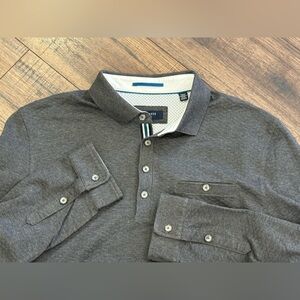 Ted Baker London Long Sleeve Pullover Shirt Men Size 5 Stretch Gray With White